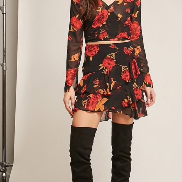 Forever21 Sheer Floral Ruffle Mini Skirt - Picture 2 of 4
